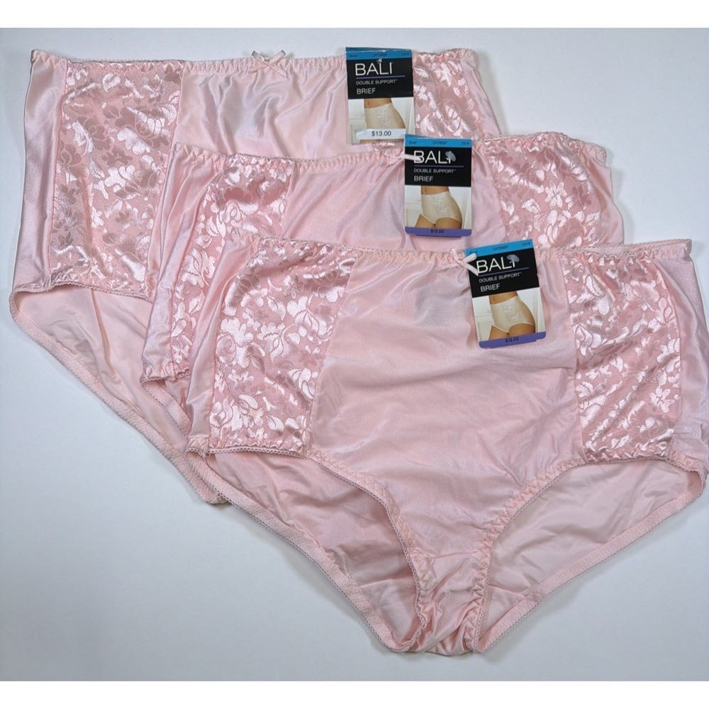 Bali Double Support Brief Panty 2XL/9 3 PACK DFDBBF Light Pink Silky Panties NEW